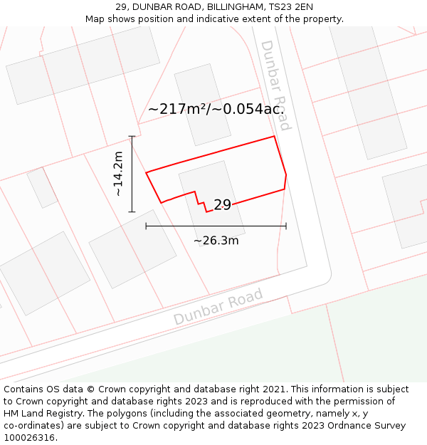 29, DUNBAR ROAD, BILLINGHAM, TS23 2EN: Plot and title map