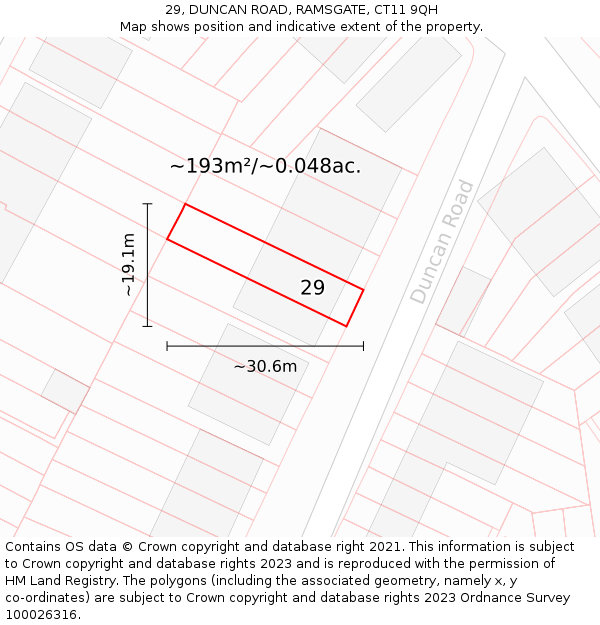 29, DUNCAN ROAD, RAMSGATE, CT11 9QH: Plot and title map
