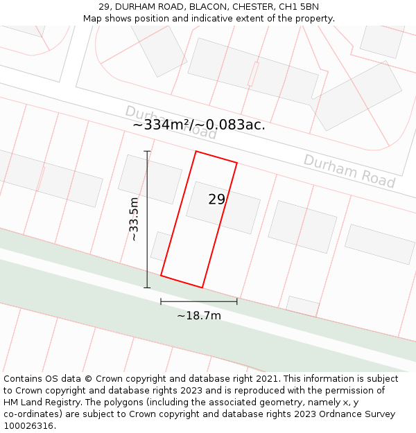 29, DURHAM ROAD, BLACON, CHESTER, CH1 5BN: Plot and title map