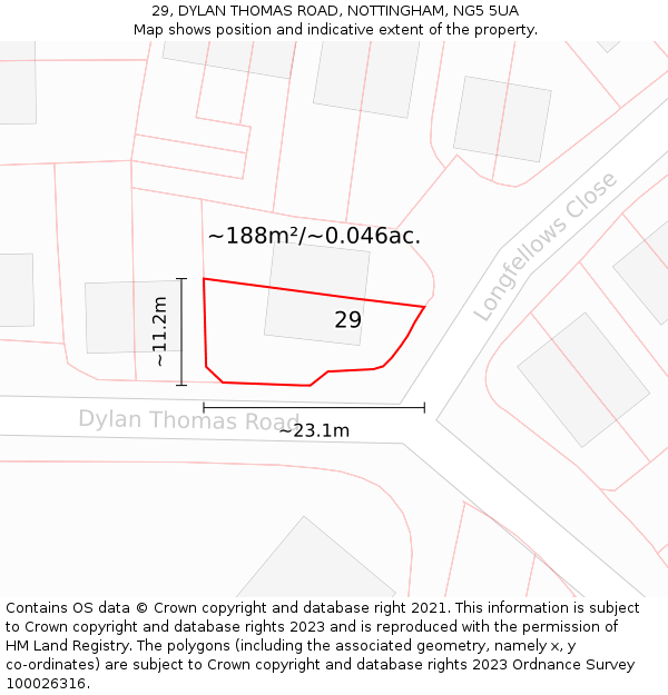 29, DYLAN THOMAS ROAD, NOTTINGHAM, NG5 5UA: Plot and title map