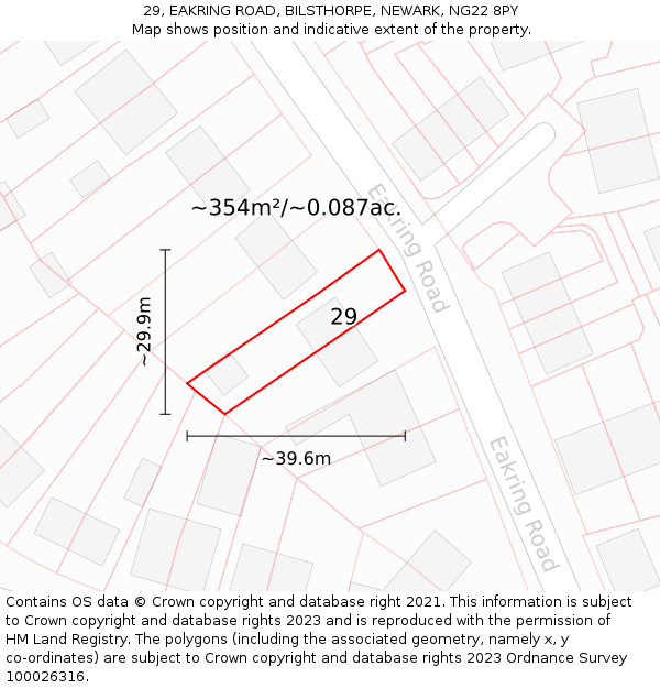 29, EAKRING ROAD, BILSTHORPE, NEWARK, NG22 8PY: Plot and title map