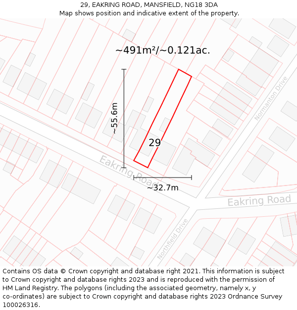29, EAKRING ROAD, MANSFIELD, NG18 3DA: Plot and title map