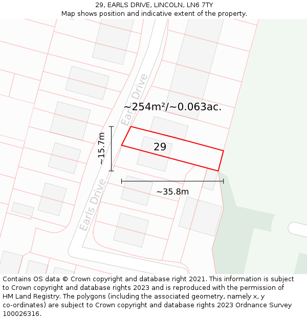 29, EARLS DRIVE, LINCOLN, LN6 7TY: Plot and title map