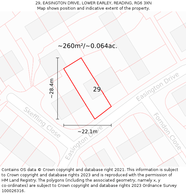 29, EASINGTON DRIVE, LOWER EARLEY, READING, RG6 3XN: Plot and title map