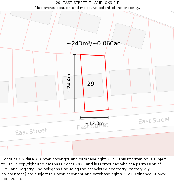 29, EAST STREET, THAME, OX9 3JT: Plot and title map