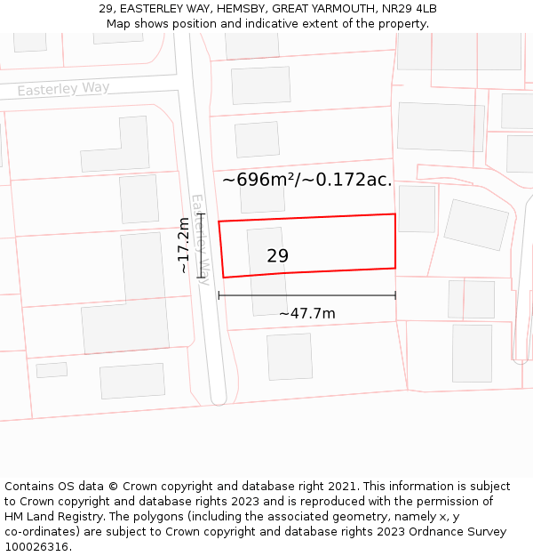 29, EASTERLEY WAY, HEMSBY, GREAT YARMOUTH, NR29 4LB: Plot and title map