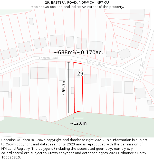 29, EASTERN ROAD, NORWICH, NR7 0UJ: Plot and title map
