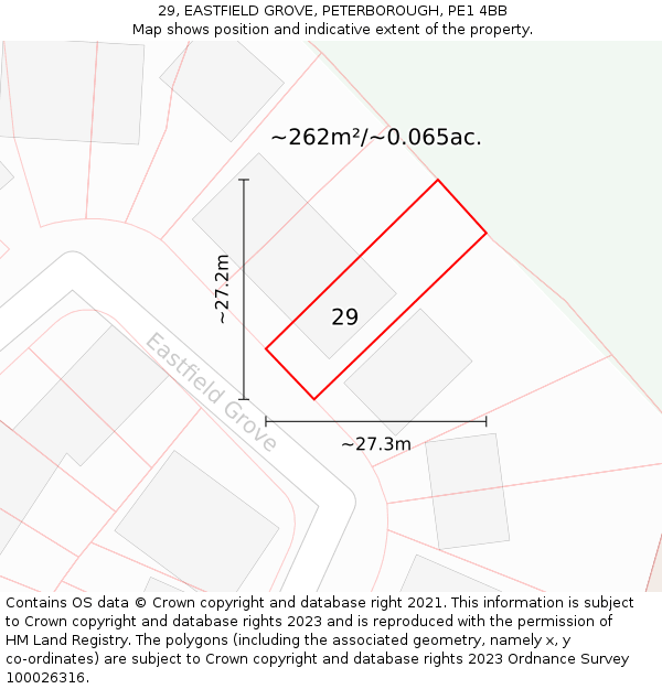 29, EASTFIELD GROVE, PETERBOROUGH, PE1 4BB: Plot and title map