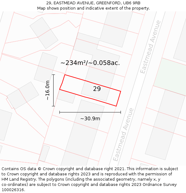 29, EASTMEAD AVENUE, GREENFORD, UB6 9RB: Plot and title map
