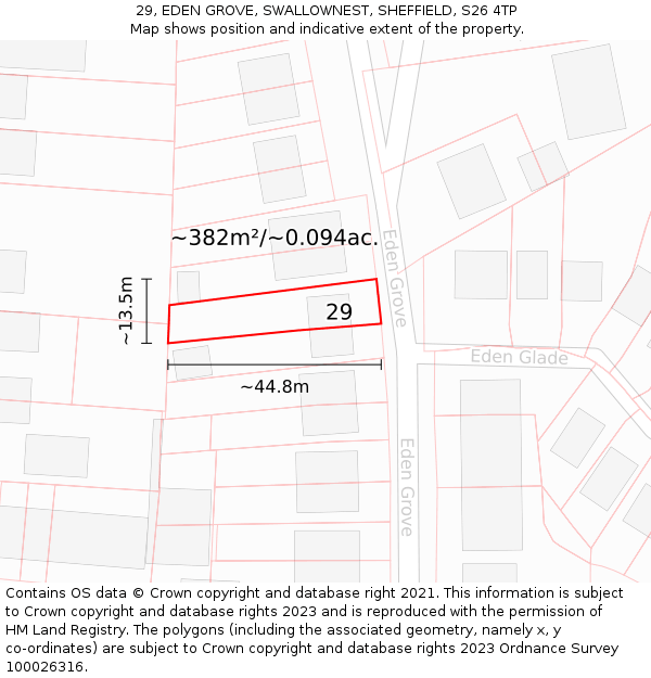 29, EDEN GROVE, SWALLOWNEST, SHEFFIELD, S26 4TP: Plot and title map