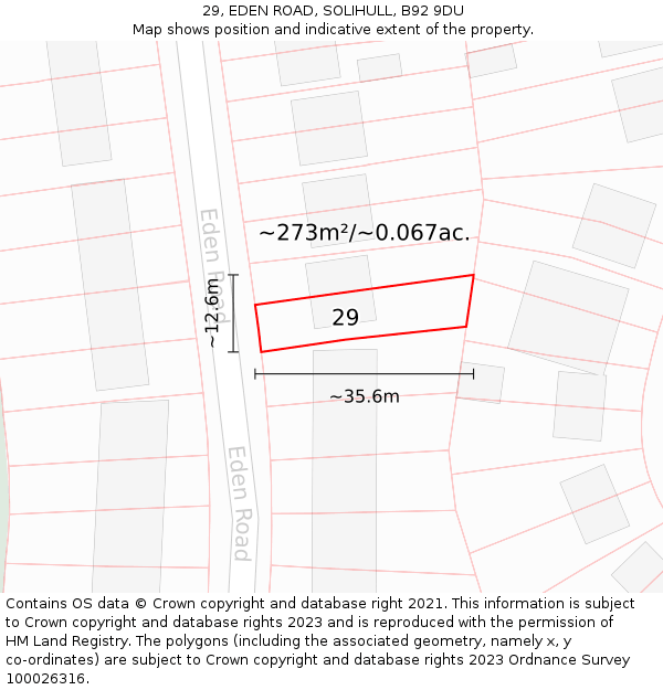 29, EDEN ROAD, SOLIHULL, B92 9DU: Plot and title map