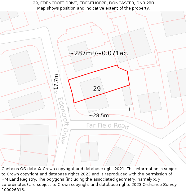 29, EDENCROFT DRIVE, EDENTHORPE, DONCASTER, DN3 2RB: Plot and title map