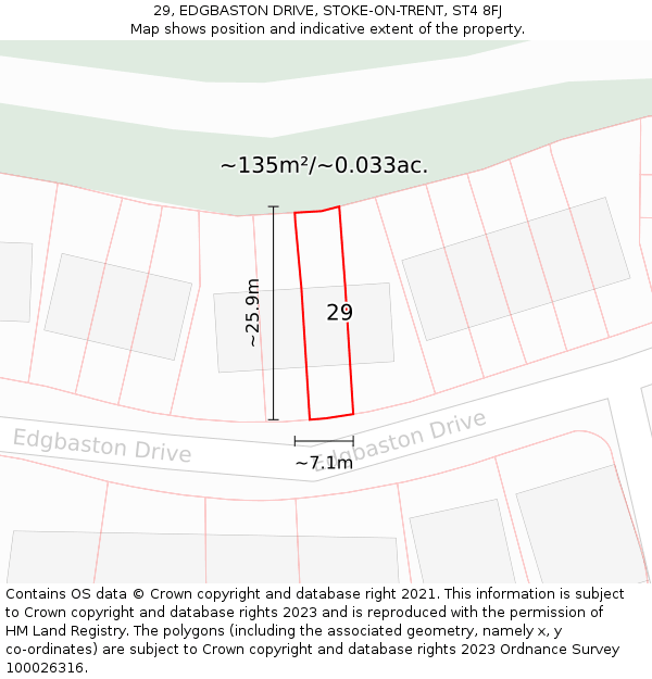 29, EDGBASTON DRIVE, STOKE-ON-TRENT, ST4 8FJ: Plot and title map