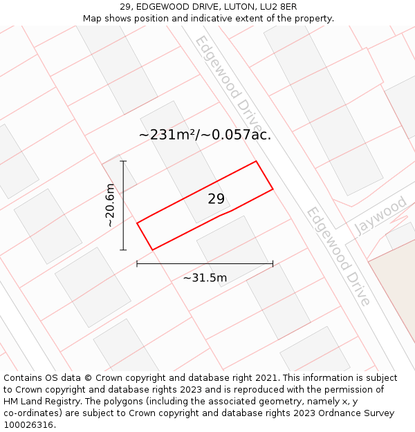 29, EDGEWOOD DRIVE, LUTON, LU2 8ER: Plot and title map