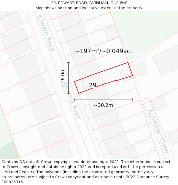 29, EDWARD ROAD, FARNHAM, GU9 8NP: Plot and title map