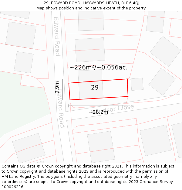 29, EDWARD ROAD, HAYWARDS HEATH, RH16 4QJ: Plot and title map