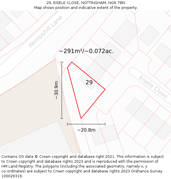 29, EISELE CLOSE, NOTTINGHAM, NG6 7BN: Plot and title map