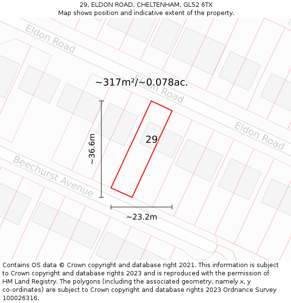29, ELDON ROAD, CHELTENHAM, GL52 6TX: Plot and title map