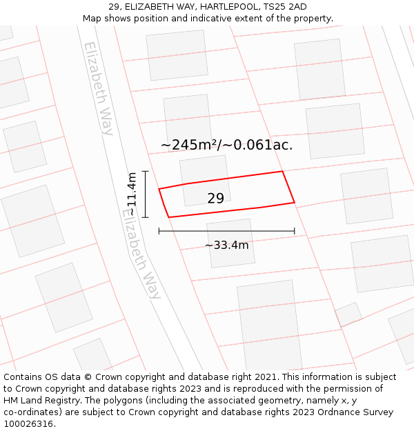29, ELIZABETH WAY, HARTLEPOOL, TS25 2AD: Plot and title map