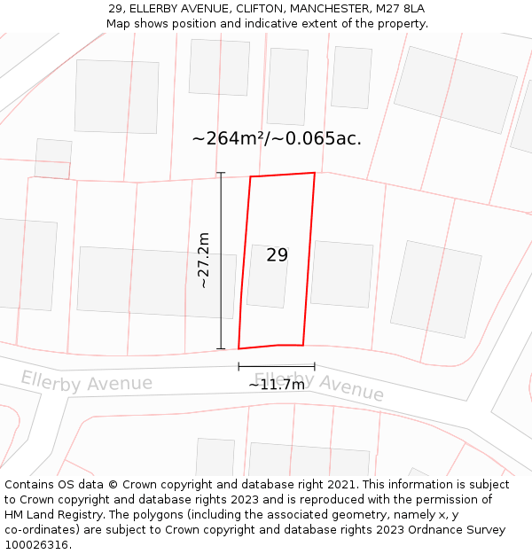 29, ELLERBY AVENUE, CLIFTON, MANCHESTER, M27 8LA: Plot and title map