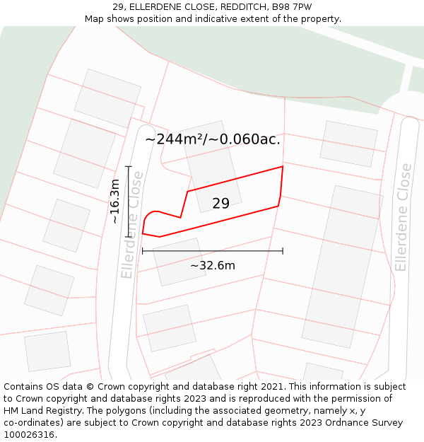 29, ELLERDENE CLOSE, REDDITCH, B98 7PW: Plot and title map