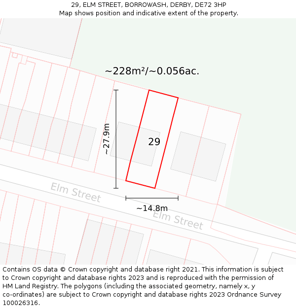 29, ELM STREET, BORROWASH, DERBY, DE72 3HP: Plot and title map