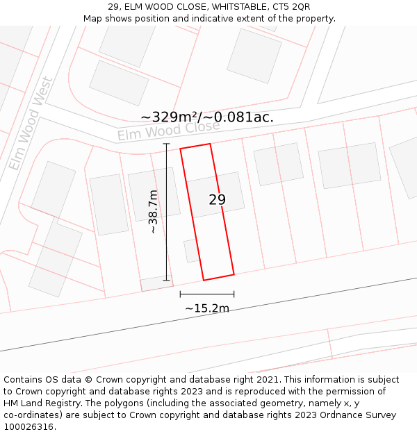 29, ELM WOOD CLOSE, WHITSTABLE, CT5 2QR: Plot and title map
