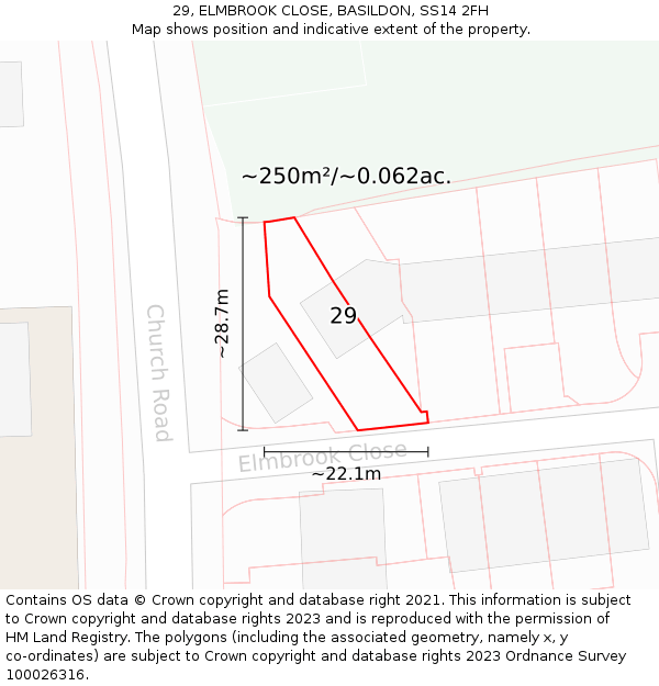 29, ELMBROOK CLOSE, BASILDON, SS14 2FH: Plot and title map