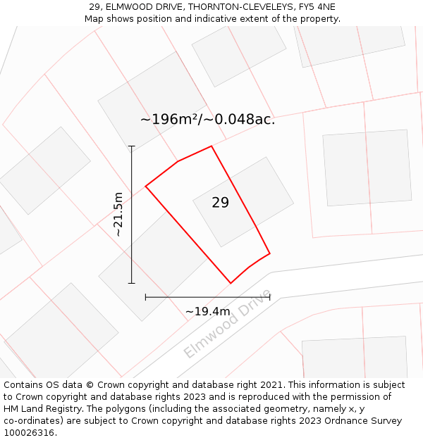 29, ELMWOOD DRIVE, THORNTON-CLEVELEYS, FY5 4NE: Plot and title map