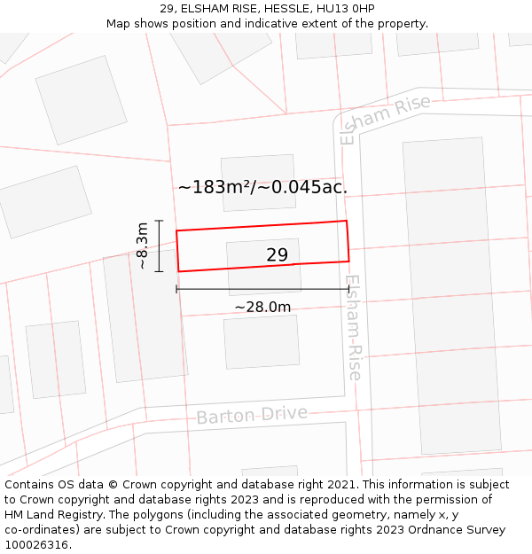 29, ELSHAM RISE, HESSLE, HU13 0HP: Plot and title map