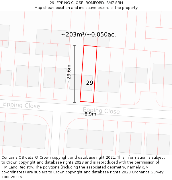 29, EPPING CLOSE, ROMFORD, RM7 8BH: Plot and title map
