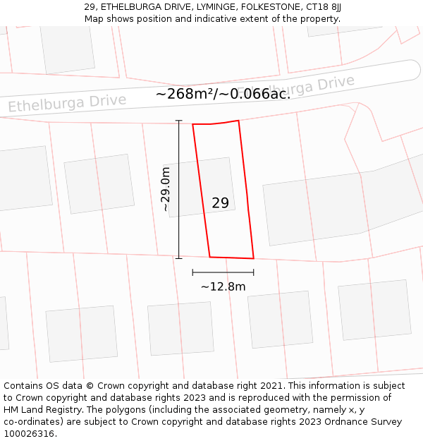29, ETHELBURGA DRIVE, LYMINGE, FOLKESTONE, CT18 8JJ: Plot and title map