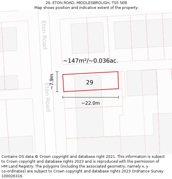 29, ETON ROAD, MIDDLESBROUGH, TS5 5EB: Plot and title map