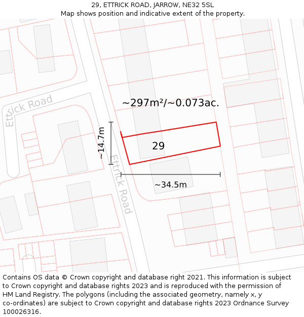 29, ETTRICK ROAD, JARROW, NE32 5SL: Plot and title map