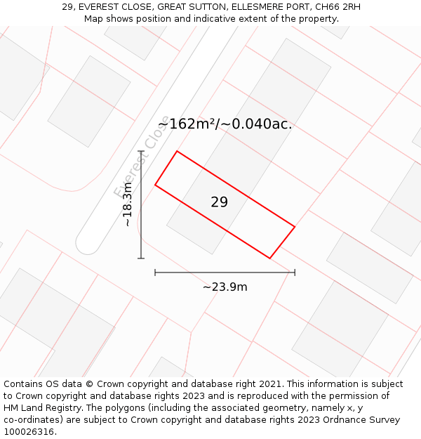 29, EVEREST CLOSE, GREAT SUTTON, ELLESMERE PORT, CH66 2RH: Plot and title map