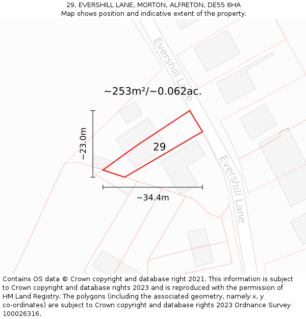 29, EVERSHILL LANE, MORTON, ALFRETON, DE55 6HA: Plot and title map