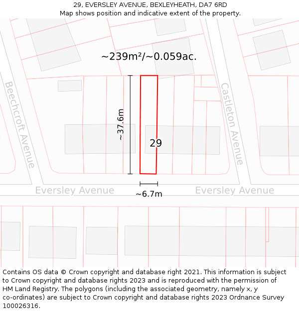 29, EVERSLEY AVENUE, BEXLEYHEATH, DA7 6RD: Plot and title map