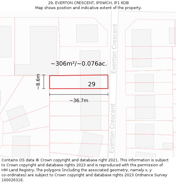 29, EVERTON CRESCENT, IPSWICH, IP1 6DB: Plot and title map