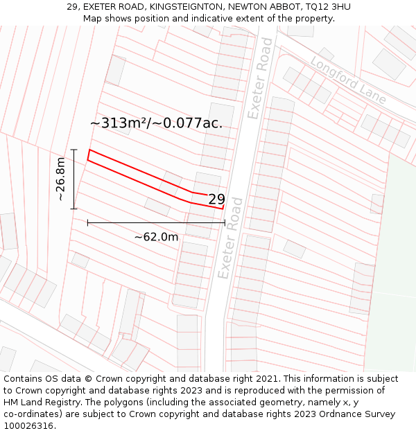 29, EXETER ROAD, KINGSTEIGNTON, NEWTON ABBOT, TQ12 3HU: Plot and title map