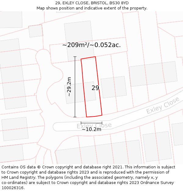 29, EXLEY CLOSE, BRISTOL, BS30 8YD: Plot and title map