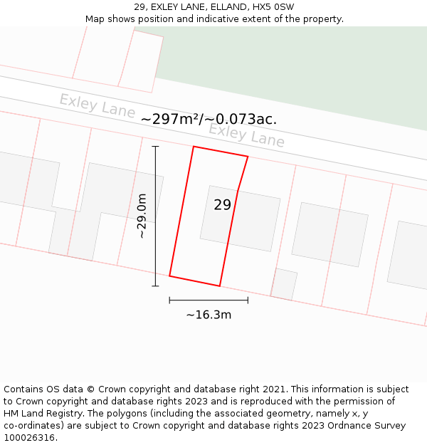 29, EXLEY LANE, ELLAND, HX5 0SW: Plot and title map