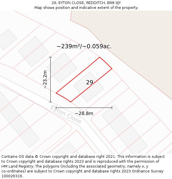 29, EYTON CLOSE, REDDITCH, B98 0JY: Plot and title map
