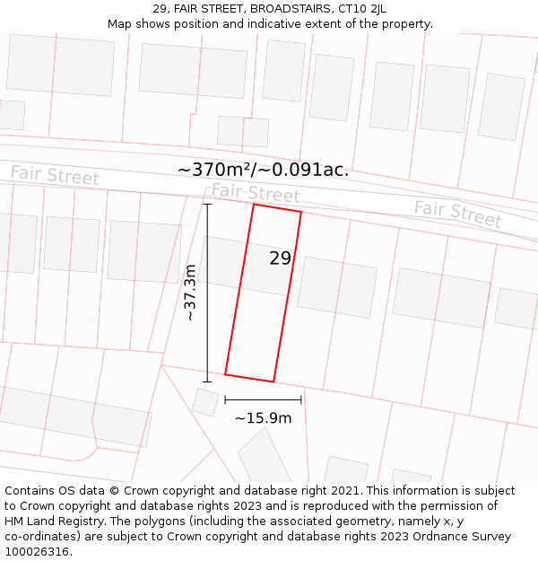 29, FAIR STREET, BROADSTAIRS, CT10 2JL: Plot and title map