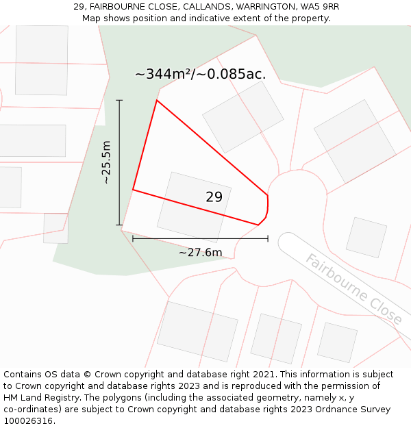 29, FAIRBOURNE CLOSE, CALLANDS, WARRINGTON, WA5 9RR: Plot and title map