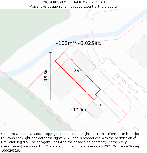 29, FAIRBY CLOSE, TIVERTON, EX16 6AB: Plot and title map
