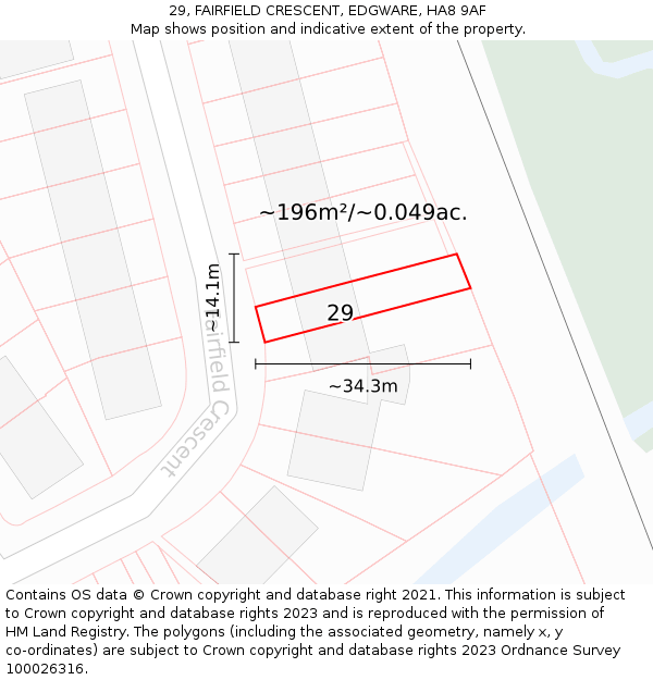 29, FAIRFIELD CRESCENT, EDGWARE, HA8 9AF: Plot and title map