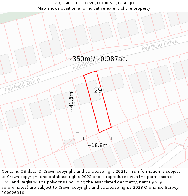 29, FAIRFIELD DRIVE, DORKING, RH4 1JQ: Plot and title map
