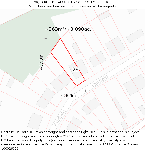 29, FAIRFIELD, FAIRBURN, KNOTTINGLEY, WF11 9LB: Plot and title map