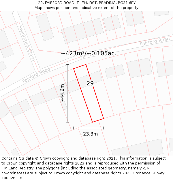 29, FAIRFORD ROAD, TILEHURST, READING, RG31 6PY: Plot and title map
