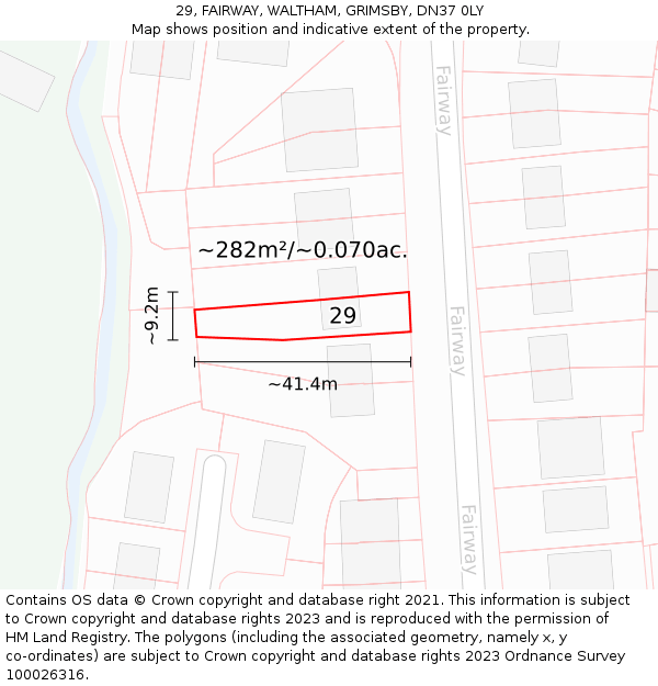 29, FAIRWAY, WALTHAM, GRIMSBY, DN37 0LY: Plot and title map